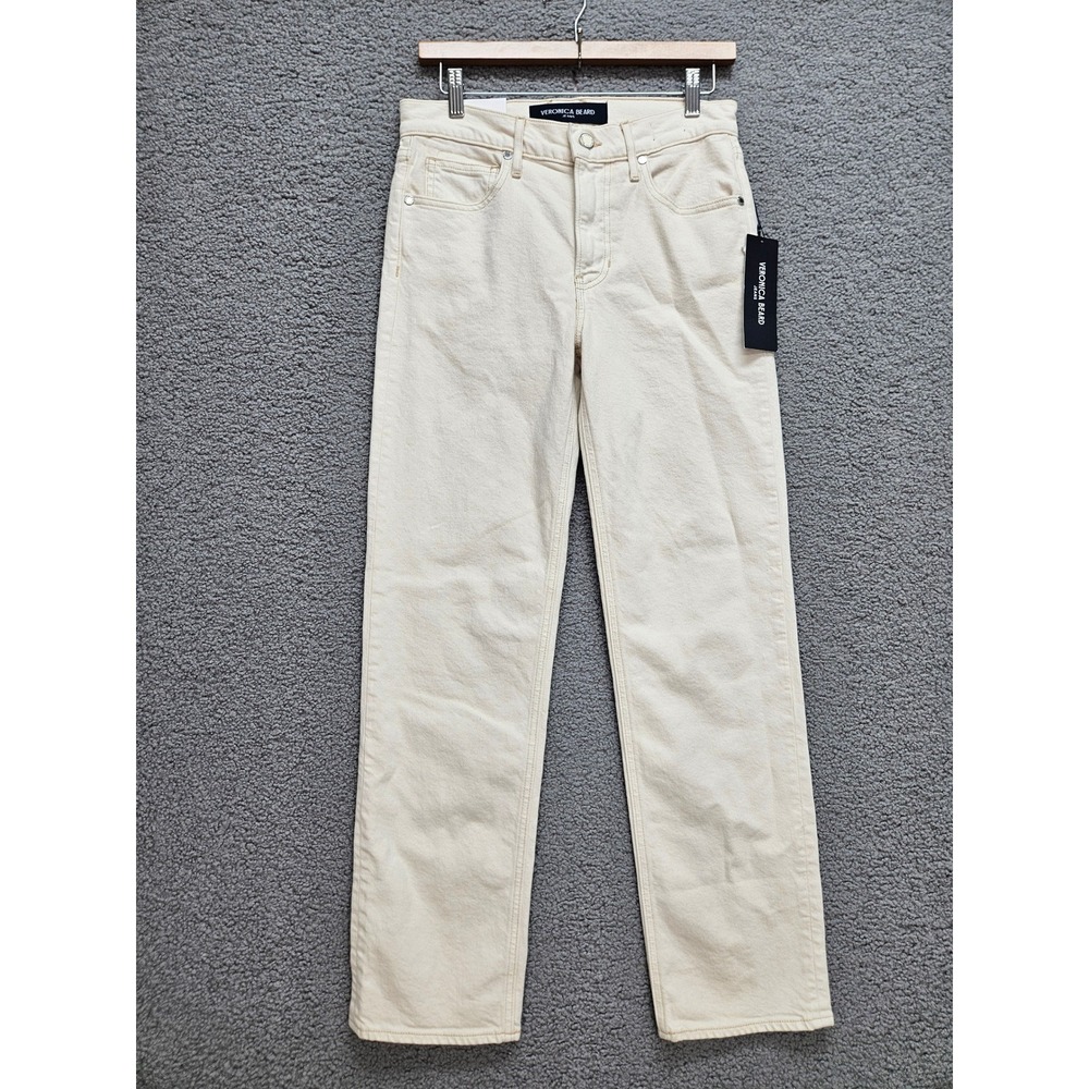 NWT Veronica Beard Leah Jeans 27 Cream Mid Rise Straight Leg Denim Classic Chic